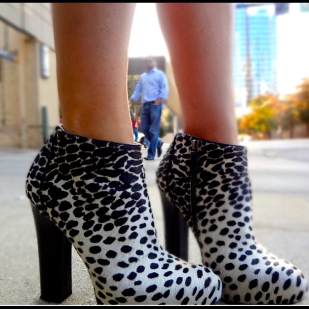 Ann Taylor Black and White Dalmatian Print Ankle Booties